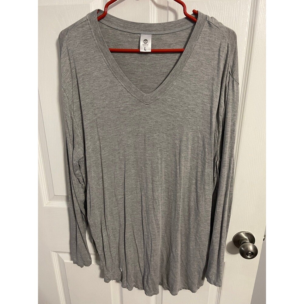Senita Athletics Boyfriend Long Sleeve Shirt Size L Grey